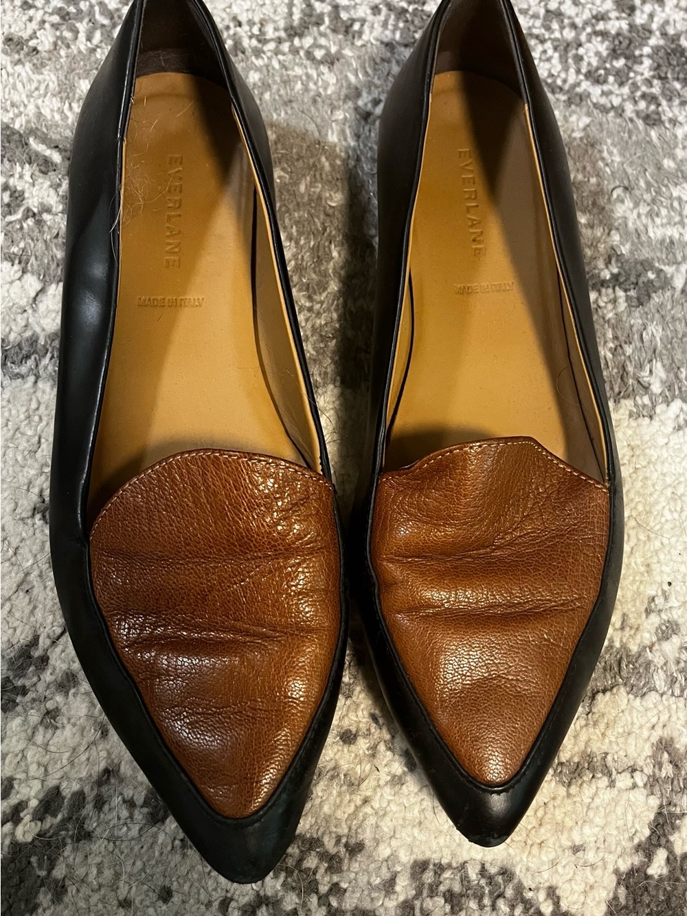 Everlane Black and Brown Pointed Leather Flats